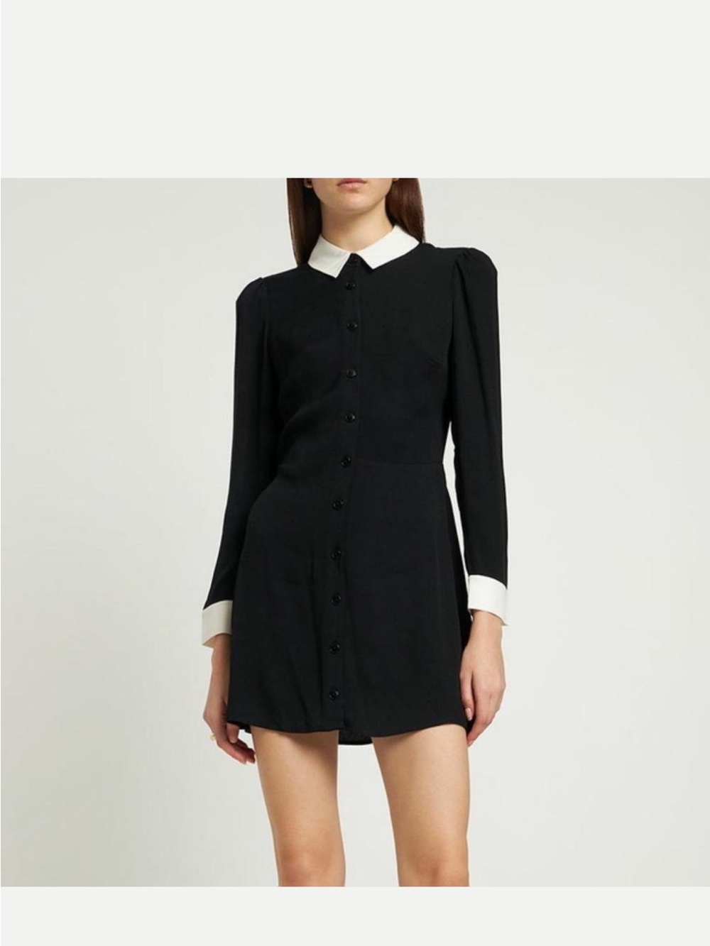 Reformation Black Mini Dress with White Collar and Cuffs - Size 2